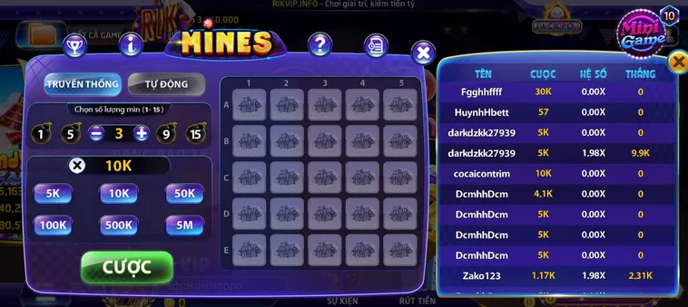 Minigame Mines Tại RikVip Khám Phá Kho Báu Né Bom Nhận Thưởng Khủng Năm 2026